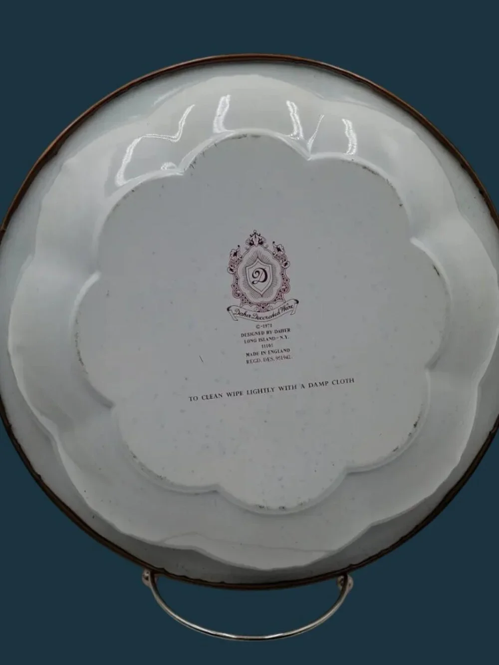 Vintage Daher England 1971 Metal Tin Round Bowl Tray Platter 10 1/4